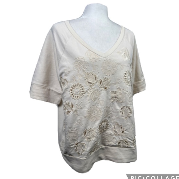 Saturday Sunday Anthropologie Sleeve Top Sweatshirt Embroidered Large - Picture 1 of 12